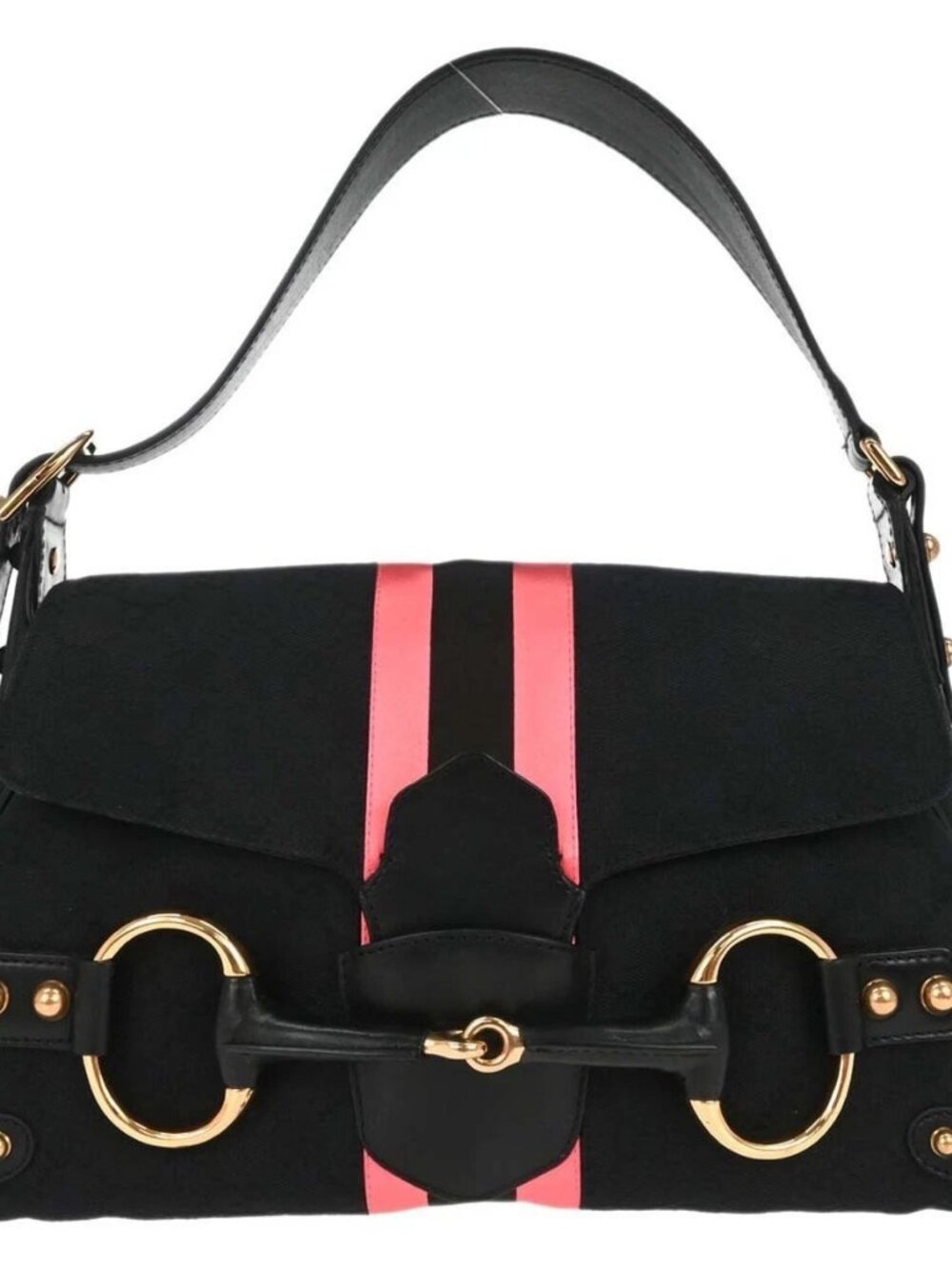 Gucci Black Pink Canvas GG Horsebit Handbag
